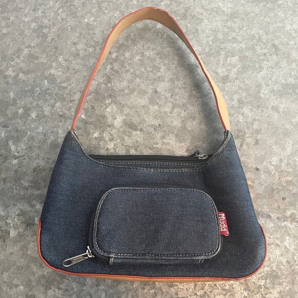 Vintage Mudd Denim Y2K Mini Shoulder Bag Purse Embroidered Handprint Jean 2000s - Picture 3 of 14